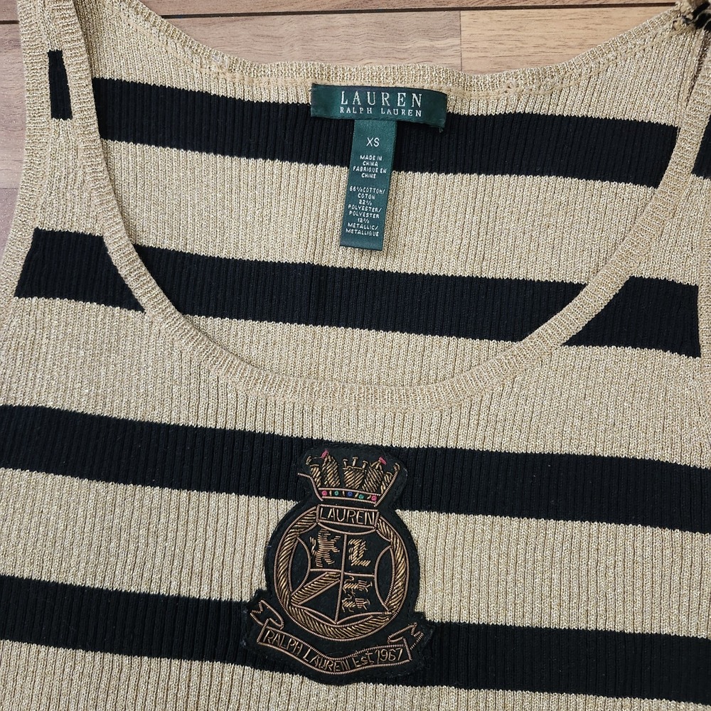 VTG Lauren Ralph Lauren Crest Sleeveless Top/Tank Size XS Black/Gold Euc